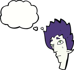 cartoon vampire head with thought bubble