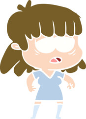 flat color style cartoon tired woman