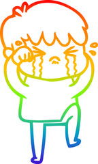 rainbow gradient line drawing cartoon boy crying