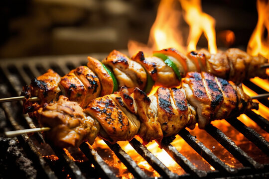 Chicken skewer on the grill generative AI