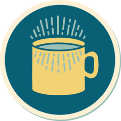 tattoo style sticker of cup of coffee