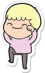 sticker of a cartoon happy boy