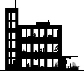 Silhouette: Gebäude mit großen Fenstern - smart, energieeffizient