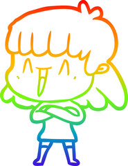 rainbow gradient line drawing cartoon woman