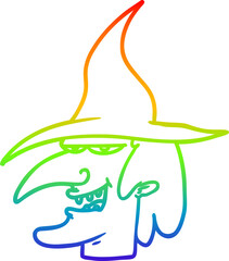 rainbow gradient line drawing cartoon witch