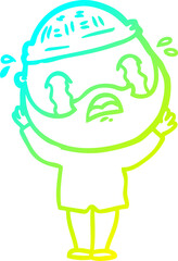 cold gradient line drawing cartoon bearded man crying