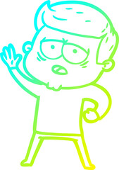 cold gradient line drawing cartoon tired man
