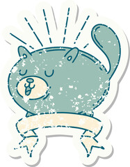 grunge sticker of tattoo style happy cat