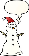 cartoon snowman and speech bubble in smooth gradient style