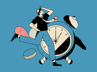 Vector internet operation hand-drawn illustration of people exercising and running healthy
