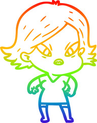 rainbow gradient line drawing cartoon stressed woman