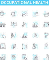 Fototapeta na wymiar Occupational health vector line icons set. Occupational, Health, Safety, Risk, Hazards, Injury, Illness illustration outline concept symbols and signs