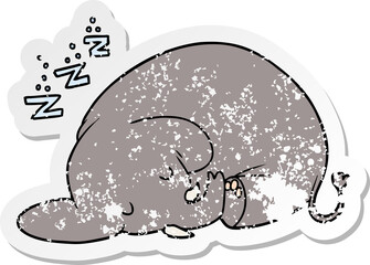 distressed sticker of a cartoon sleeping elephant
