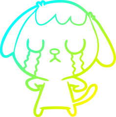 cold gradient line drawing cute cartoon dog crying