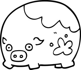line drawing cartoon dirty pig