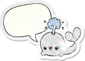 cute cartoon whale and speech bubble distressed sticker