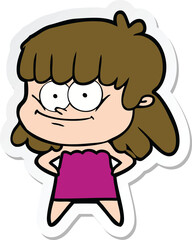 sticker of a cartoon smiling woman