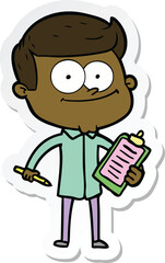 sticker of a cartoon happy salesman