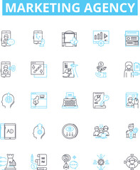 Marketing agency vector line icons set. Agency, Marketing, Advertising, Digital, Social, Media, PR illustration outline concept symbols and signs