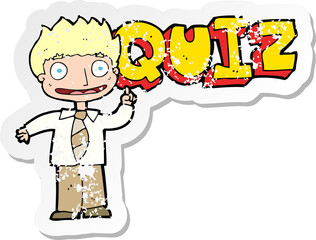 retro distressed sticker of a quiz sign cartoon