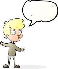 cartoon curious boy with speech bubble