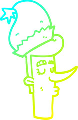 cold gradient line drawing cartoon man in christmas hat