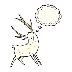 cartoon white stag with thought bubble