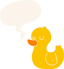 cartoon duck and speech bubble in retro style