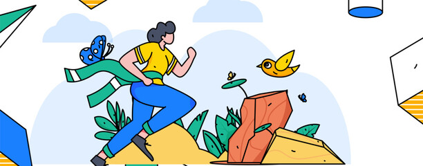 Vector internet operation hand-drawn illustration of people exercising and running healthy
