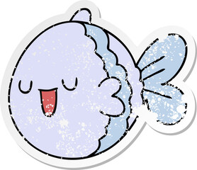 distressed sticker of a quirky hand drawn cartoon fish