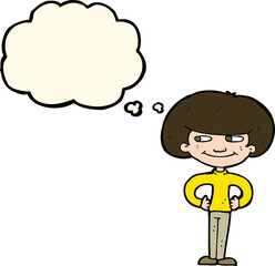 cartoon boy with hands on hips with thought bubble