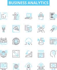 Business analytics vector line icons set. Business, Analytics, Data, Intelligence, Decision, Analysis, Modeling illustration outline concept symbols and signs