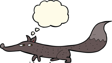 cartoon little fox with thought bubble