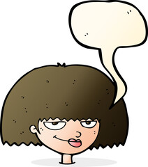 cartoon mean female face with speech bubble