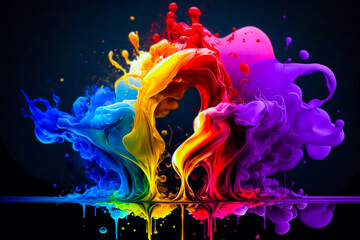 Abstract ai generated background illustration of Rainbow colored liquid splash painting smoke 