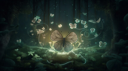 whimsical_four_leaf_clover_forest_illust