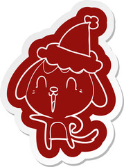 cute cartoon  sticker of a dog wearing santa hat