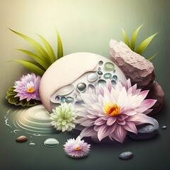 Obraz na płótnie Canvas Spa and aromatherapy. Stone and lotos flowers. Generative Ai