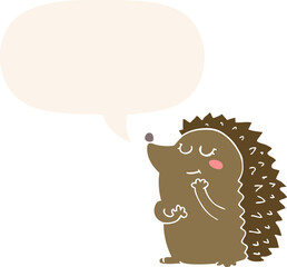 cute cartoon hedgehog and speech bubble in retro style