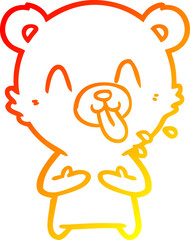 warm gradient line drawing rude cartoon polar bear sticking out tongue