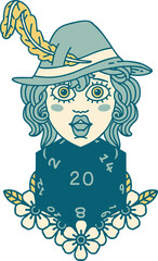 human bard with natural 20 dice roll illustration