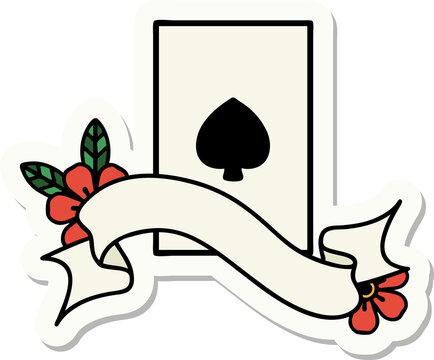 tattoo sticker with banner of the ace of spades
