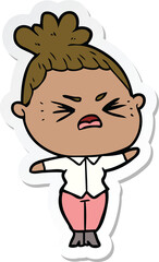 sticker of a cartoon angry woman