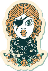 human rogue with natural twenty dice roll grunge sticker