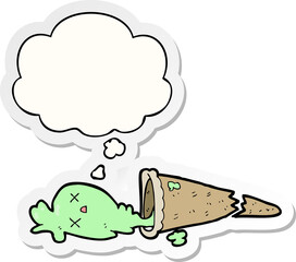 dropped cartoon ice cream and thought bubble as a printed sticker