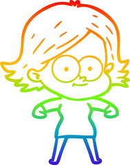 rainbow gradient line drawing happy cartoon girl