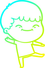 cold gradient line drawing cartoon happy boy