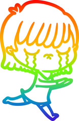 rainbow gradient line drawing cartoon woman crying