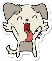 sticker of a cartoon panting dog waving