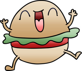 quirky gradient shaded cartoon happy veggie burger